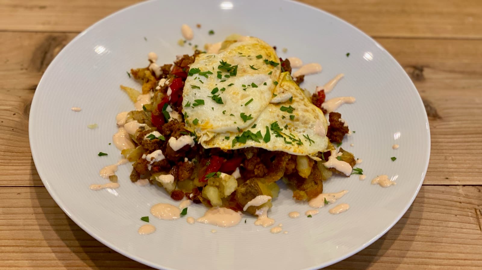 Chorizo Potato Hash with Fried Eggs
