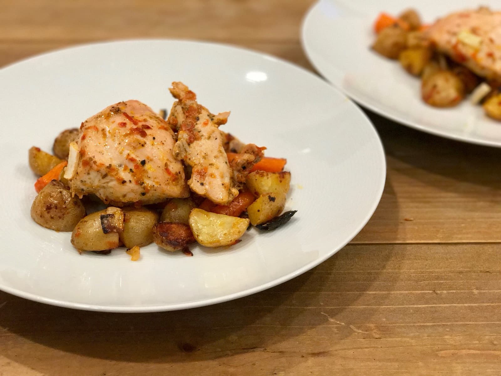 Harrisa Chicken with Potatoes, Carrots, and Onion