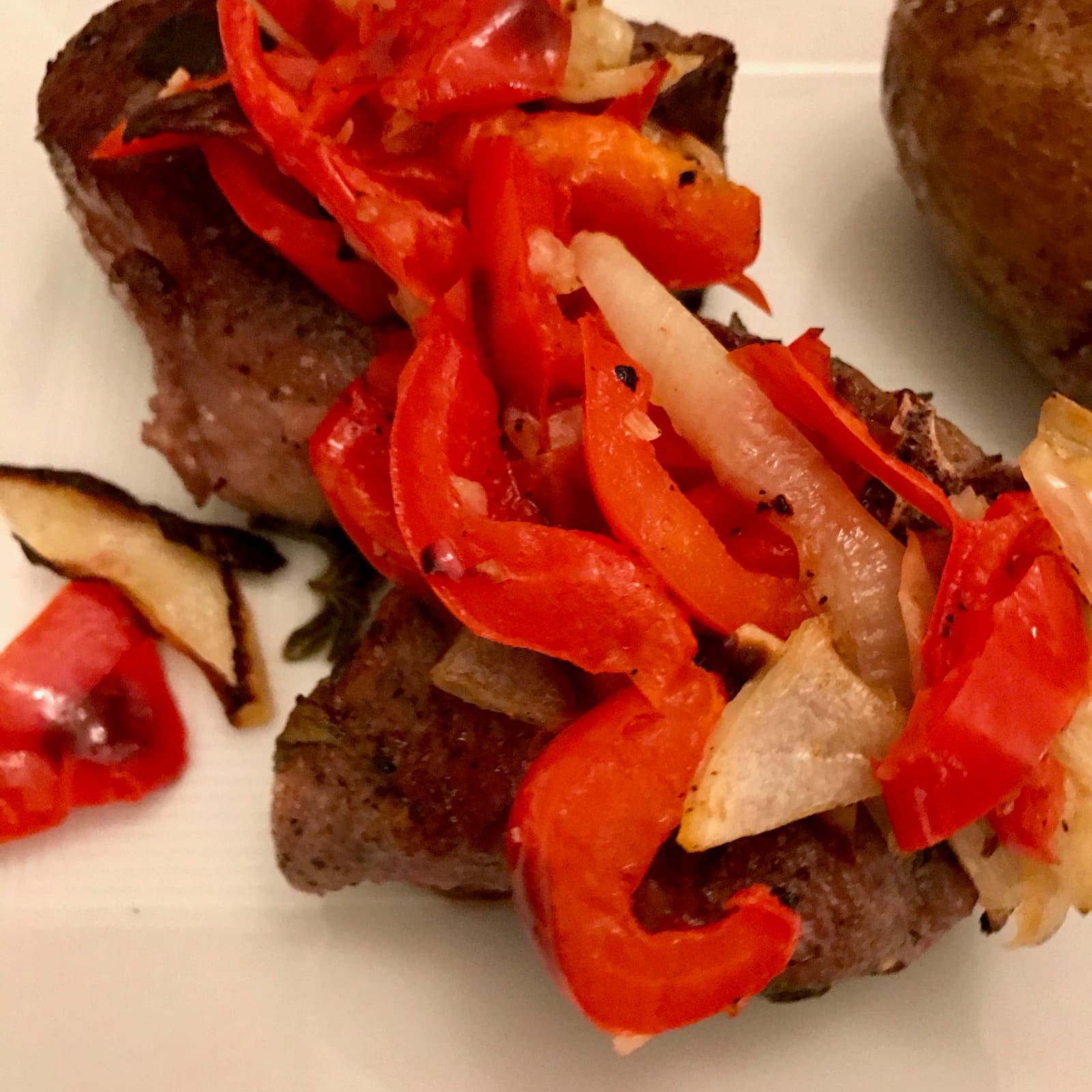 Lamb chops with Red Peppers, Onion, Feta