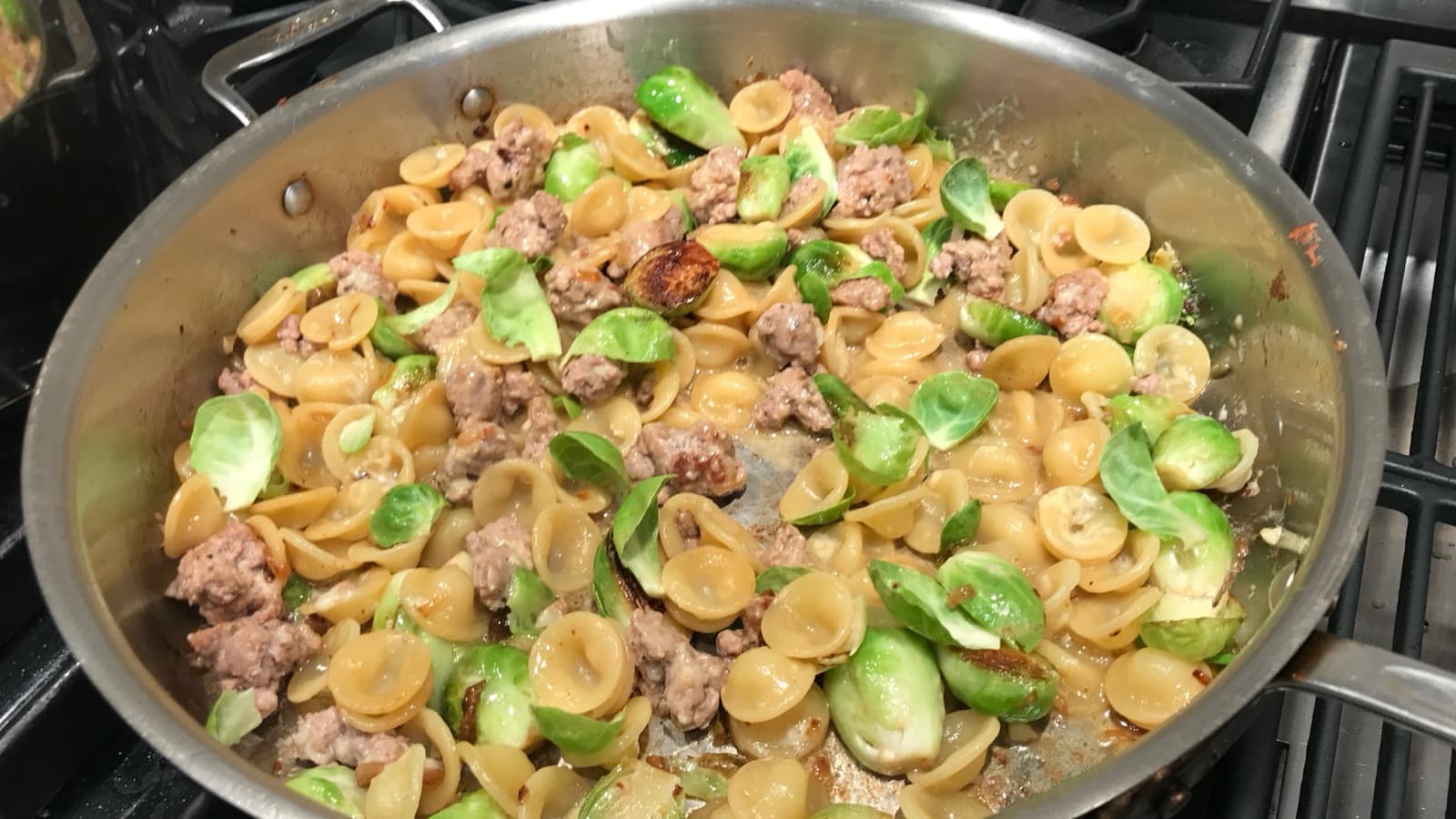 Orecchiette, sausage, and brussel sprouts