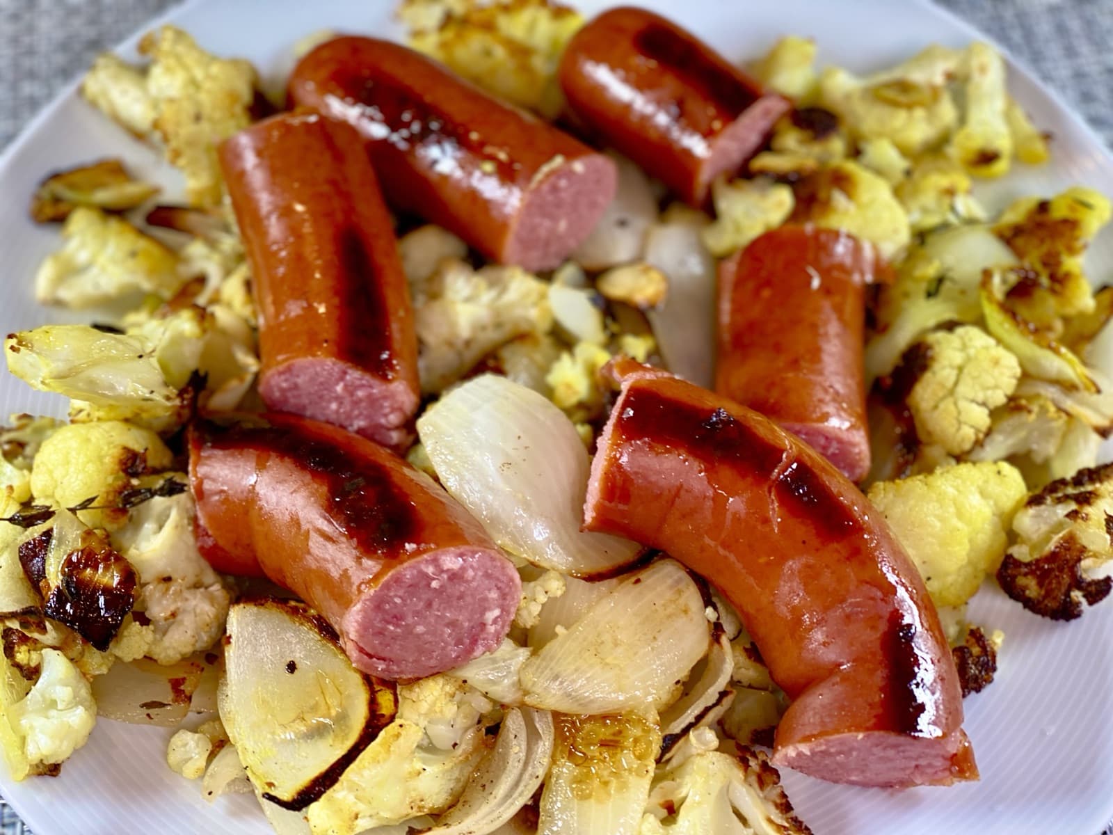 Smoked Kielbasa, Cauliflower, Onions